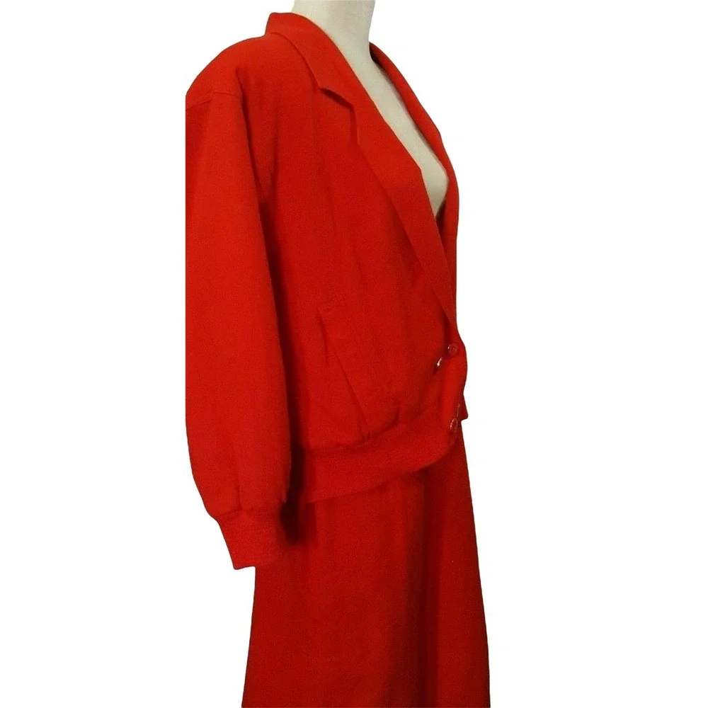 Lilli Ann Skirt Suit Womens M Red 80s Vintage Bomber Jacket Pencil Skirt ILGWU